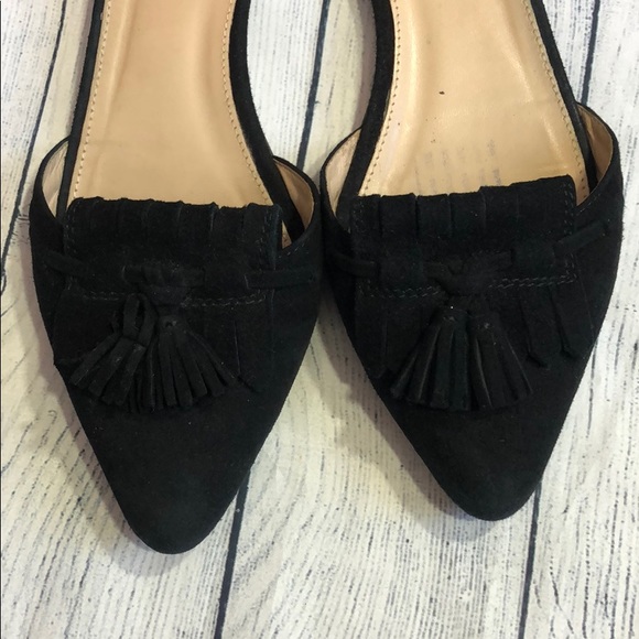 J. Crew Suede Fringe Bow D'Orsay Black Flats - Picture 3 of 7